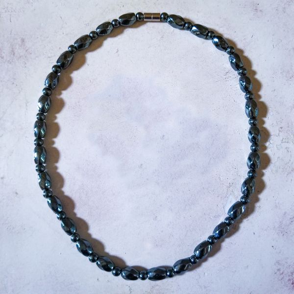 mycharmedarm hematite barrel necklace