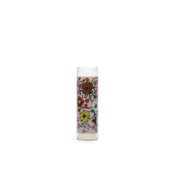 Floral Print Candle Decoration, White Wax, 8 in