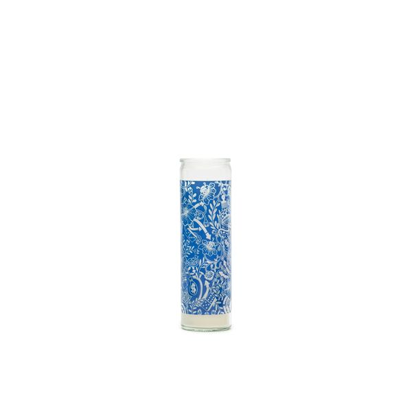 Delft Pattern Candle Decoration, White Wax, 8 in