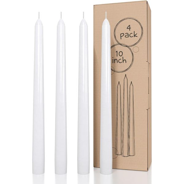 CANDWAX White Taper Candles 10 inch, Set of 4