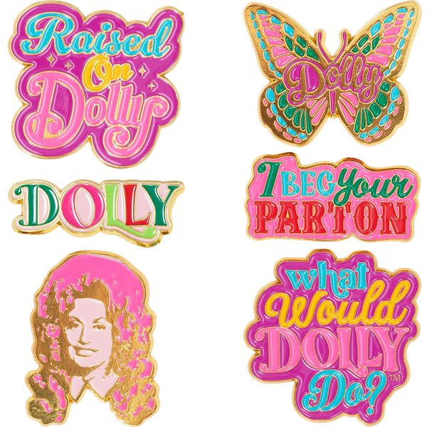 Dolly Parton Christmas Enamel Lapel Pins, 6 count