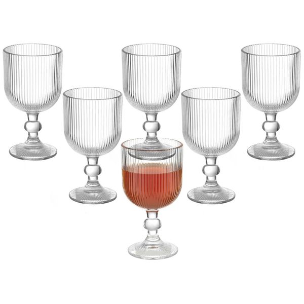 Vintage Wine Glasses Set of 6, Glass Water Goblets