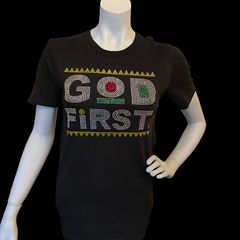 lajapparel faith inspired rhinestone t shirts bling tees god first x small