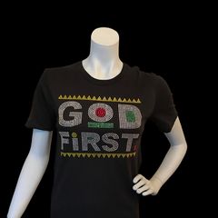 lajapparel faith inspired rhinestone t shirts bling tees god first 2x large