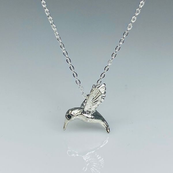 Black Diamond Hummingbird Silver Pendant