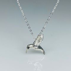 kylechandesign black diamond hummingbird silver pendant