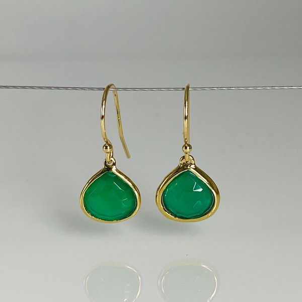 14K Yellow Gold Green Onyx Earrings 10mm