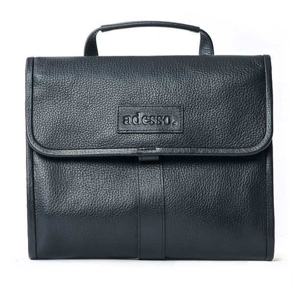 Men's Hanging Black Leather Toiletry Bag